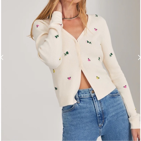 Favorite Daughter The Athena Sweater size S Floral Embroidered Cream Cardigan - Picture 4 of 8
